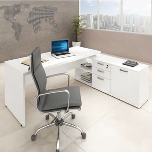 Mesa Para Consultório Branca Com Gavetas E Porta Web40 1,70M