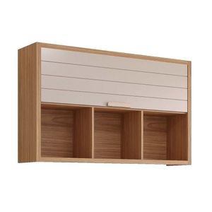 Armário Aéreo P- Cozinha Eloise C-3 Nichos E 1 Porta Basculante Riscada 120 Cm Freijo-off White