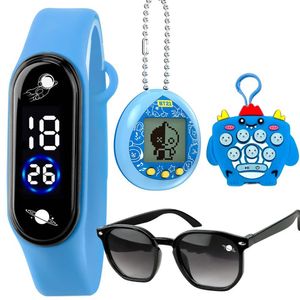 Relógio Digital Infantil + Oculos De Sol + Chaveiro Popit + Bichinho Virtual Presente Criança Menino