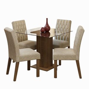 Conjunto Sala De Jantar Mesa Tampo De Vidro 4 Cadeiras Rustic/imperial Noemi Madesa Rustic/imperial