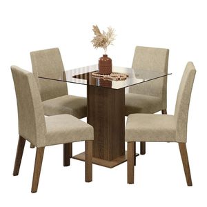 Conjunto Sala De Jantar Mesa Tampo De Vidro 4 Cadeiras Rustic/imperial Ivy Madesa Rustic/imperial