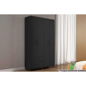 Guarda Roupa Solteiro 4 Portas E 2 Gavetas Canadá Preto Fosco - Conquista