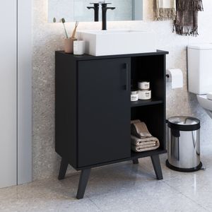 Gabinete Para Banheiro 60cm Com 1 Porta E 2 Prateleiras Ba305 Sem Cuba Preto