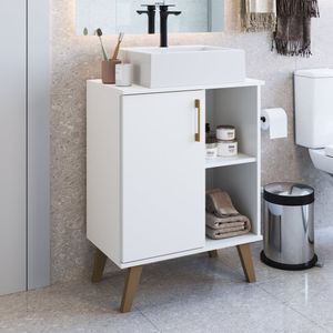 Gabinete Para Banheiro 60cm Com 1 Porta E 2 Prateleiras Ba305 Sem Cuba Branco