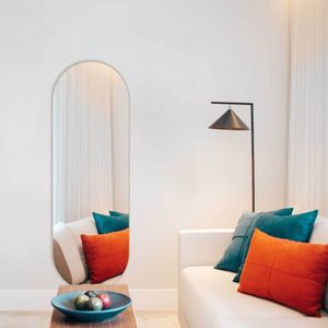 Espelho Oval 150x50cm Moldura Em Couro Yescasa Gelo