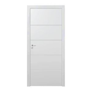 Kit Porta De Madeira 210x90cm Frisada Laqueada Esquerda Moldufama Branco