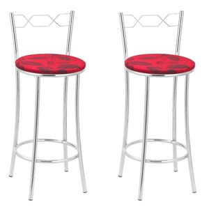 Kit 2 Banquetas Cromadas Bc51-b E502 Cromado-vermelho