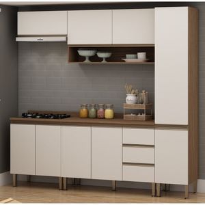 Cozinha Modulada 6 Peças Com Tampo 9 Portas 3 Gavetas Itapema ébano-off White