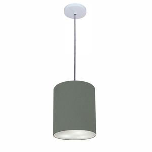 Luminária Pendente Md-4102 Cúpula Em Tecido Cor Cinza-escuro Cor Da Canopla Branca Fio Transparente