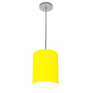 Luminária Pendente Md-4102 Cúpula Em Tecido Cor Amarelo Cor Da Canopla Cinza E Fio Transparente