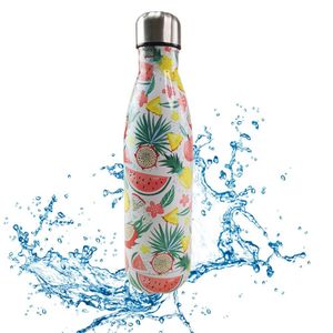 Garrafa Termica Estampa Frutas Flores 500ml Inox Floral Florido Colorido Trabalho Dia A Dia Academia