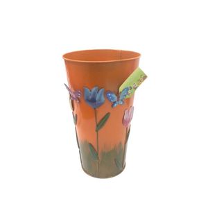 Vaso Metal Enfeite Jardim Quintal Varanda Borboleta Flor Laranja (sybo-g7)