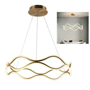 Luminaria Pendente 3 Em 1 Lustre Ondas Infinito 52w Led Arco Aneis Dourado Residencial Comercial