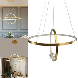 Luminaria Lustre Pendente 2 Aneis Arco Infinito Planeta Luxo Diamante Design Moderno Sala Mesa
