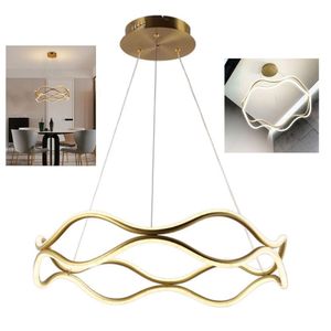 Luminaria Lustre 3 Em 1 Ondas Infinitas Pendente Led 52w Arco Dourado Aneis Sala De Jantar