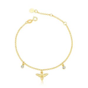 Pulseira Abelha Com Pontos De Luz Revestida Em Ouro