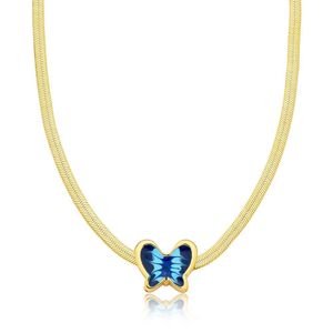 Choker Borboleta Em Fita Diamantada Revestida Em Ouro