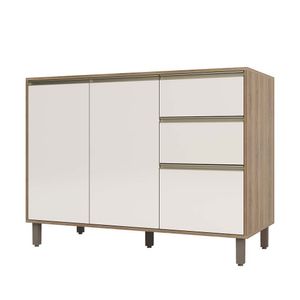 Balcão De Cozinha Para Pia Sem Tampo 120 Cm 2 Portas De Abrir 3 Gavetas Mel Luciane Móveis Vanilla Com Pérola Off