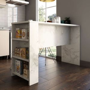 Bancada Mesa Gourmet Para Cozinha 150cm X 97cm Com 3 Prateleiras Suprema Luciane Móveis Marmore Bp