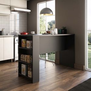 Bancada Mesa Gourmet Para Cozinha 150cm X 97cm Com 3 Prateleiras Suprema Luciane Móveis Preto