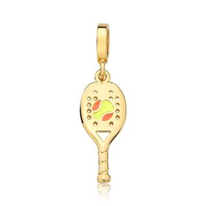 Charm Raquete De Tennis Esmaltada Revestida Em Ouro