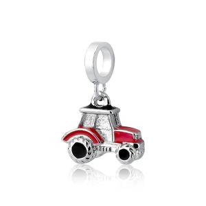 Charm Trator Esmaltado Com Revestimento Prateado Cor Vermelho