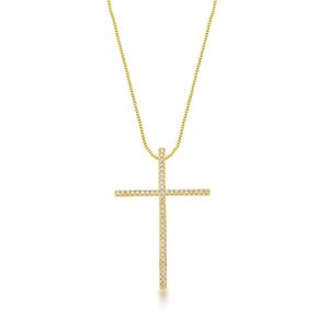 Colar Com Crucifixo Cravejado Banhado A Ouro 18k - 45cm