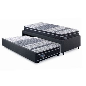 Bicama Box Solteiro 88x188cm Linho Com Dois Colchões Gran Sleep Molas Verticoil Ecoflex Cinza-preto