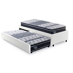 Bicama Box Solteiro 88x188cm Courino Com Dois Colchões Molas Verticoil Ecoflex Branco-preto