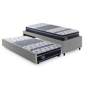 Bicama Box Solteiro 88x188cm Courino Com Dois Colchões Molas Verticoil Ecoflex Cinza-preto