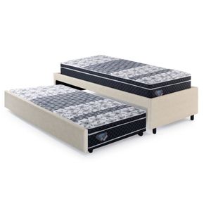 Bicama Box Solteiro 88x188cm Courino Com Dois Colchões Molas Verticoil Ecoflex Areia-preto