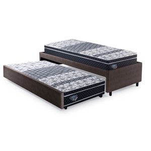 Bicama Box Solteiro 88x188cm Courino Com Dois Colchões Molas Verticoil Ecoflex Marrom-preto