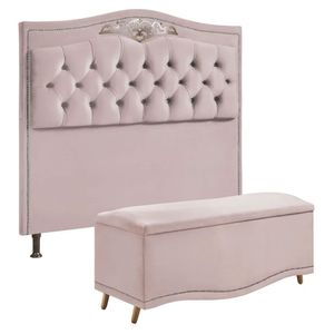 Conjunto Cabeceira E Calçadeira Holanda 1,95 Cm Veludo Speciale Home Rose