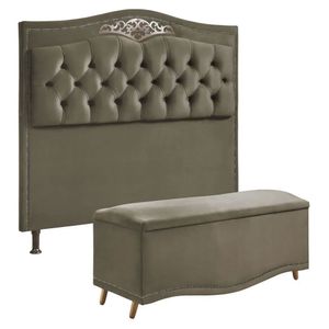 Conjunto Cabeceira E Calçadeira Holanda 1,95 Cm Veludo Speciale Home Marrom Castor