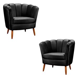 Kit 2 Poltronas Decorativa Ariel Petala Com Pés De Madeira Speciale Home Preto