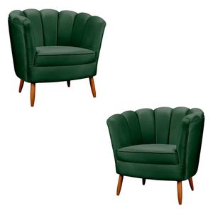 Kit 2 Poltronas Decorativa Ariel Petala Com Pés De Madeira Speciale Home Verde
