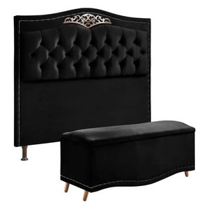 Conjunto Cabeceira E Calçadeira Holanda 140cm Veludo Speciale Home Preto
