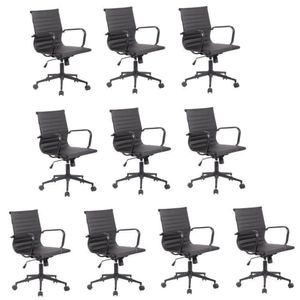 Conjunto 10 Cadeiras De Escritório Diretor Sevilha Com Base Office Aço Preto Rivatti Preto