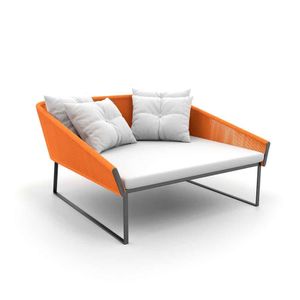 Chaise Quadrada Maldivas Em Corda Náutica Laranja - Tecido Duna Cru