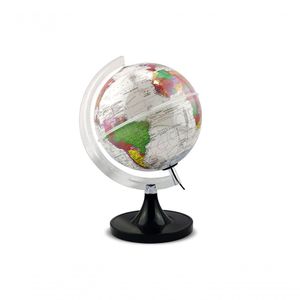 Globo Terrestre Branco Aquarela Led Decorativo Mapa Mundi Divisão De Países Português Escolar