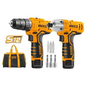 Kit Parafusadeira 3-8\'\' E Chave De Impacto Enc Sex 1-4\'\' A Bateria 12v Ingco
