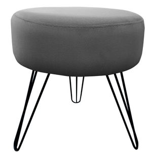 Puff Decorativos Sala Quarto Tunísia Veludo Cinza Base Preta Speciale Home Cinza Com Preto