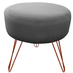 Puff Decorativos Sala Quarto Tunísia Veludo Cinza Base Bronze Speciale Home Cinza E Bronze