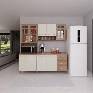 Cozinha Modulada Compacta Fidelitá Paris 3 Peças 190cm 9 Portas 3 Gavetas Com Tampo Nogal/salinas
