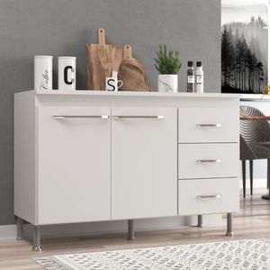 Balcão Modulado Para Cozinha Com Tampo Fidelitá Viena 120cm 2 Portas 3 Gavetas Branco