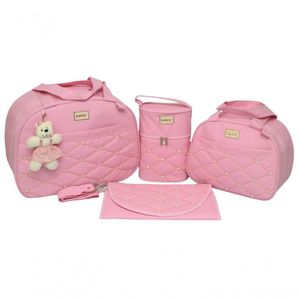 Bolsa Maternidade Bebê Kit 4 Peças Rosa Ursinho Impermeável