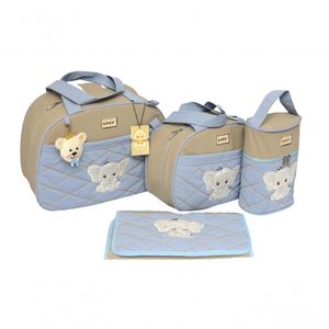 Bolsa Maternidade Bebê Kit 4 Azul Elefante Impermeável