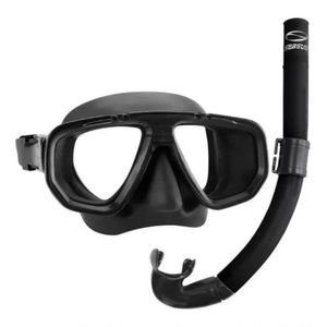 Kit Mergulho Dua Máscara Respirador Snorkel Seasub Várias Cores Preto