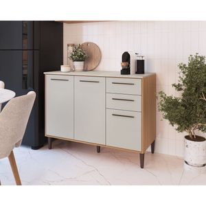 Balcão Para Cozinha 120cm 3 Portas 2 Gavetas Jade Freijo/arenas