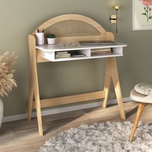 Escrivaninha Com 2 Nichos E Detalhe Em Impressão Palha Juli Naturale/branco
